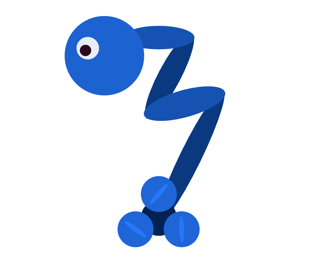 Blue rolling creature made of ellipses