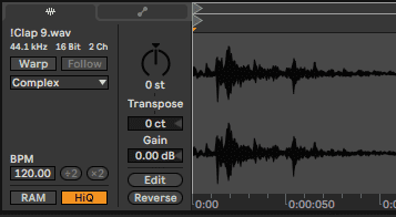 Screenshot of the Ableton clip control panel