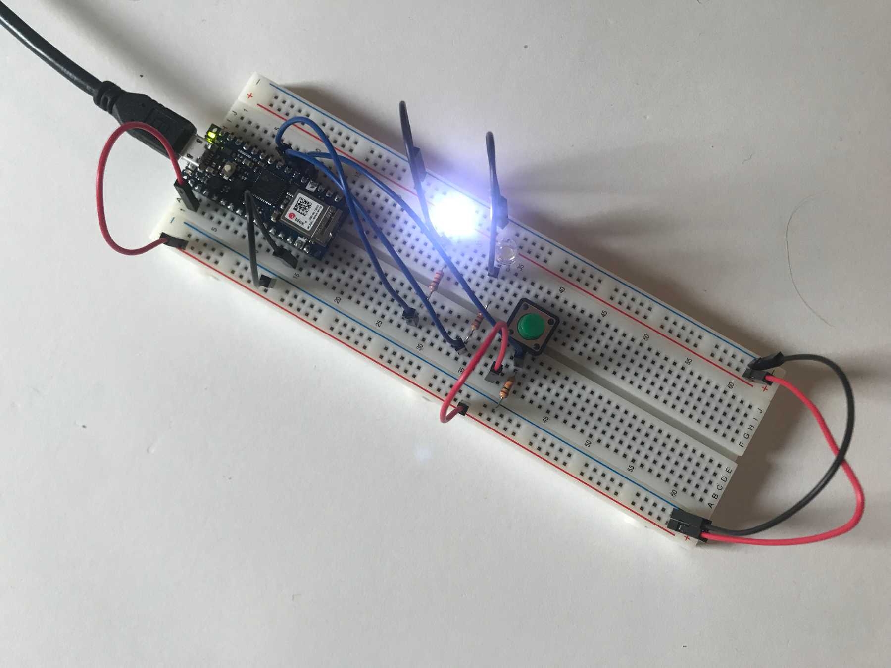The first LED lights up after uploading the code