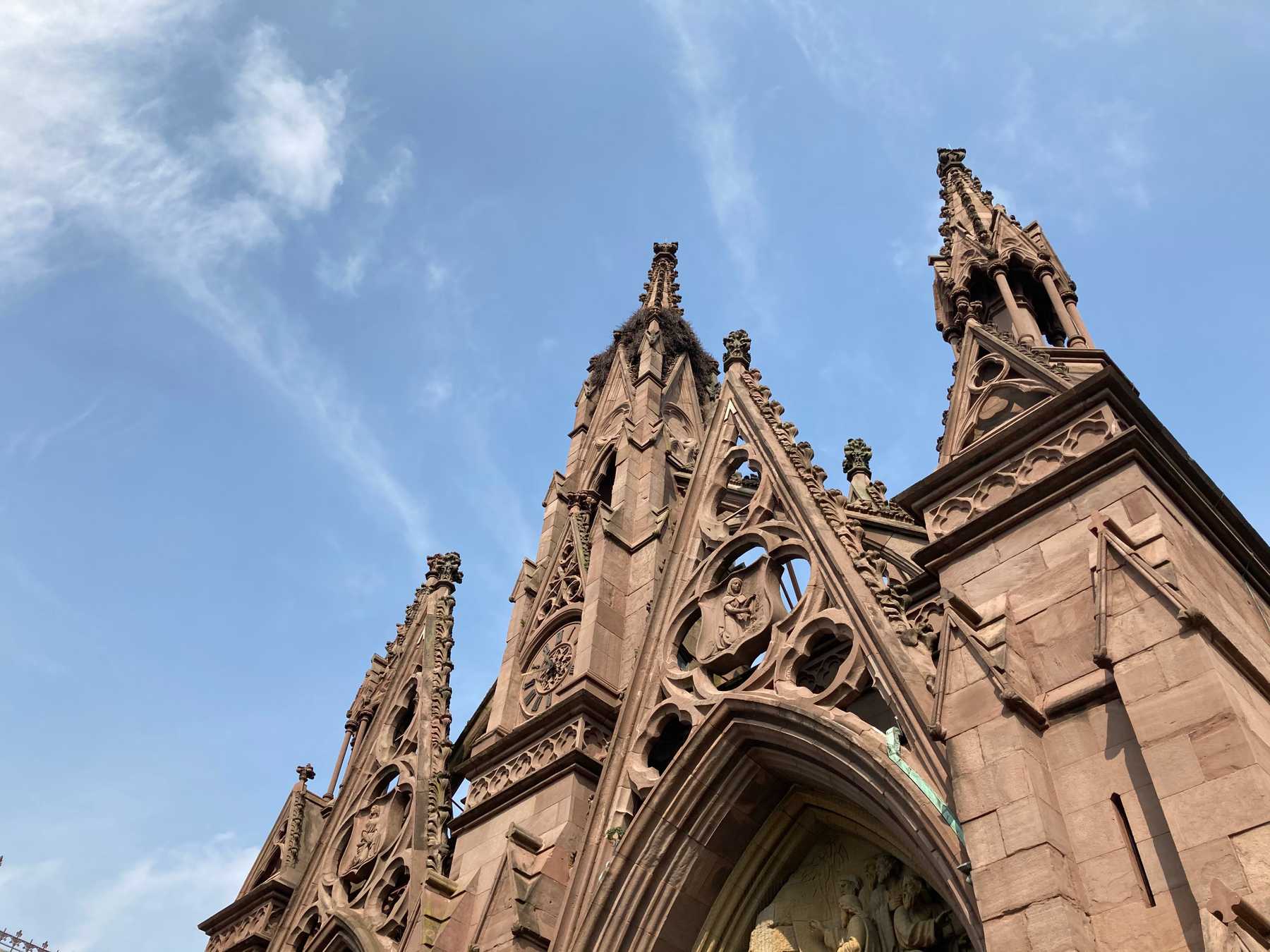 The monk parrot nest atop the main entrance