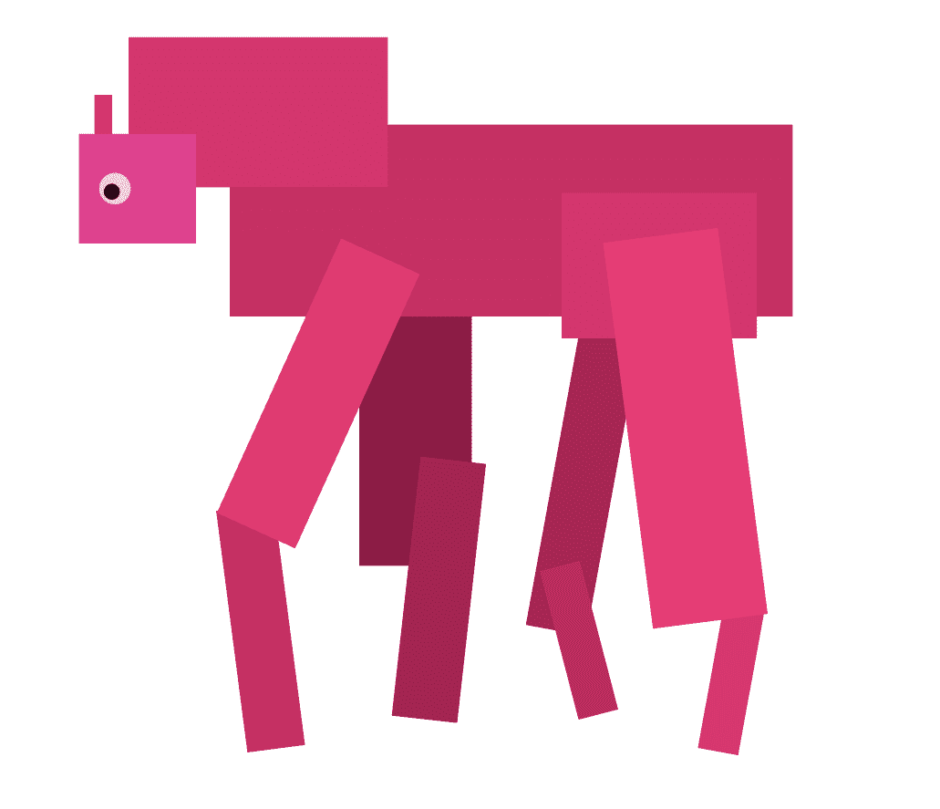 Red quadruped made of rectangles