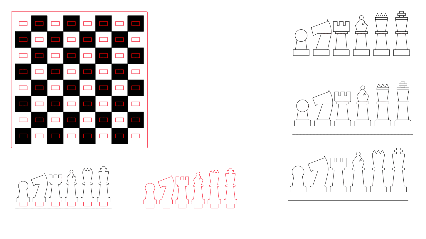 Screenshot of the Illustrator file showing the board and chess pieces